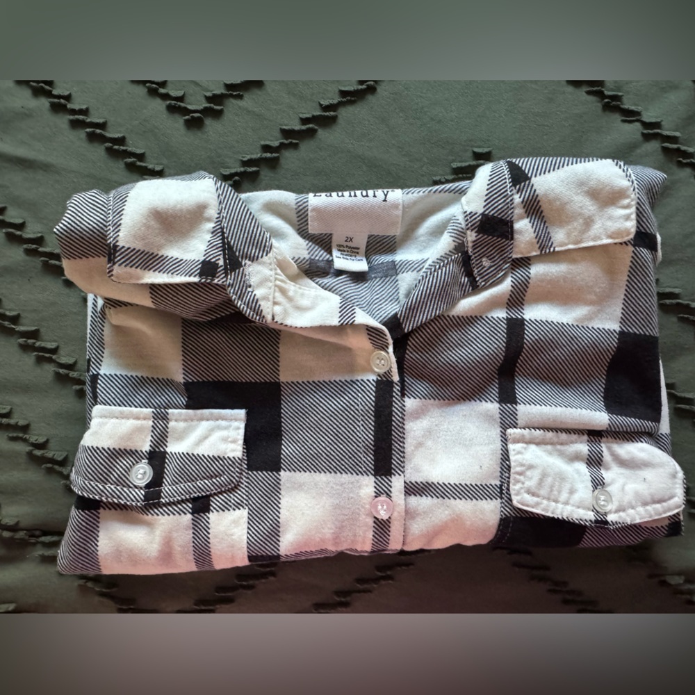 Black and White Plaid Button-Up Shirt